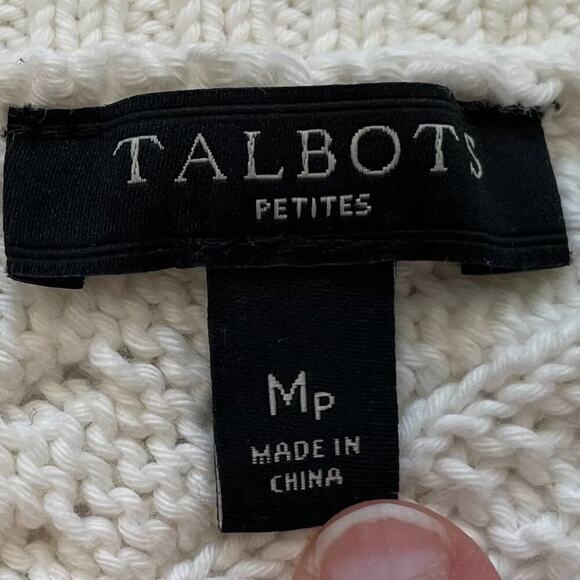 Talbots Neutral/Ivory Cotton Cable Knit Boat / Bateau Neck Sweater, Size MP - Picture 7 of 11